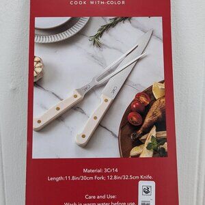 CWC Cook with Color 2 Piece Carving Set Knife & Fork White Home Holiday Gift New